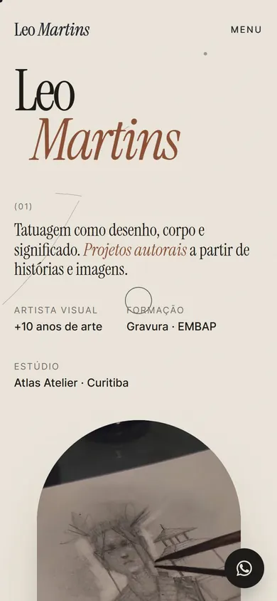 Site de estúdio de tatuagem no celular