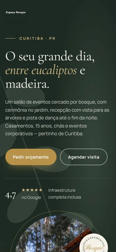 Site de espaço de eventos no celular